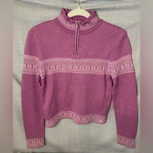 BULA 100% Wool Ski Sweater Women’s 1/4 Zip Medium Pink Snowflake  Dot EUC!